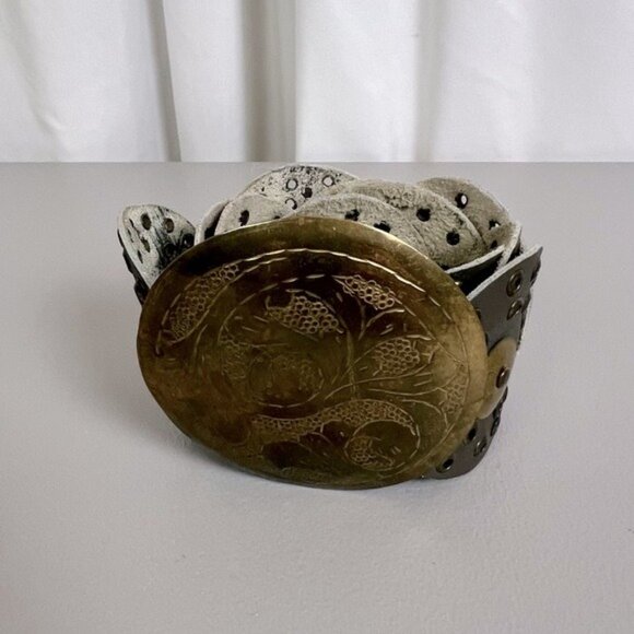 WOMENS LEATHER DISC BELT GRAY - Picture 2 of 9